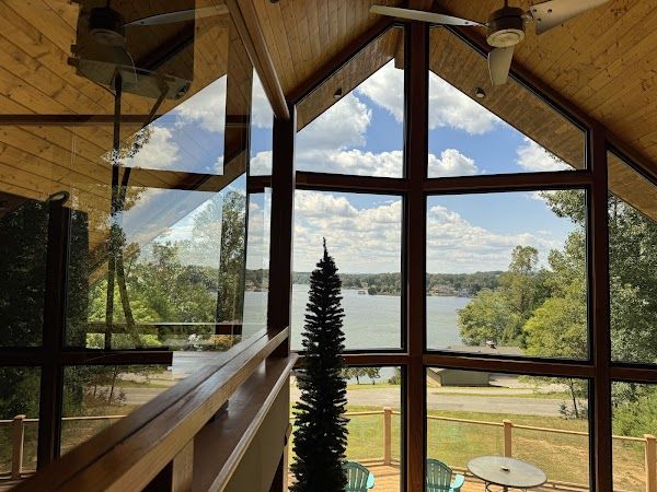 View of Smith Mountain Lake through freshly cleaned great-room windows
